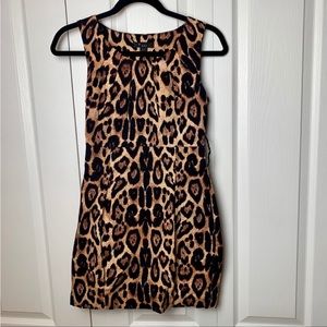 Pleated Neckline Leopard Dress